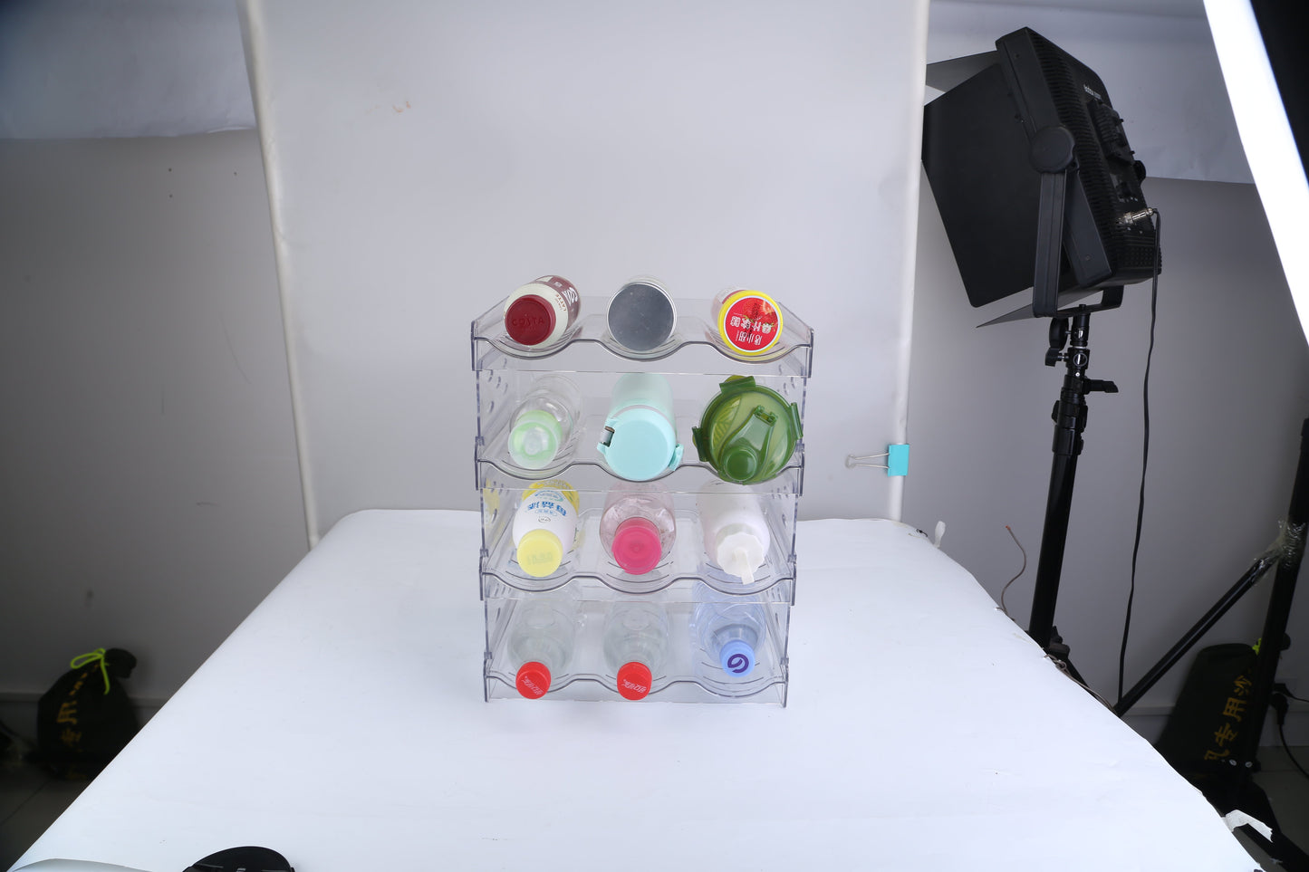 1Pc 4 Tier Bottle Storage Holder 12 Bottles Transparent Stackable Bottle Organizer Standing