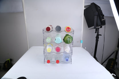 1Pc 4 Tier Bottle Storage Holder 12 Bottles Transparent Stackable Bottle Organizer Standing