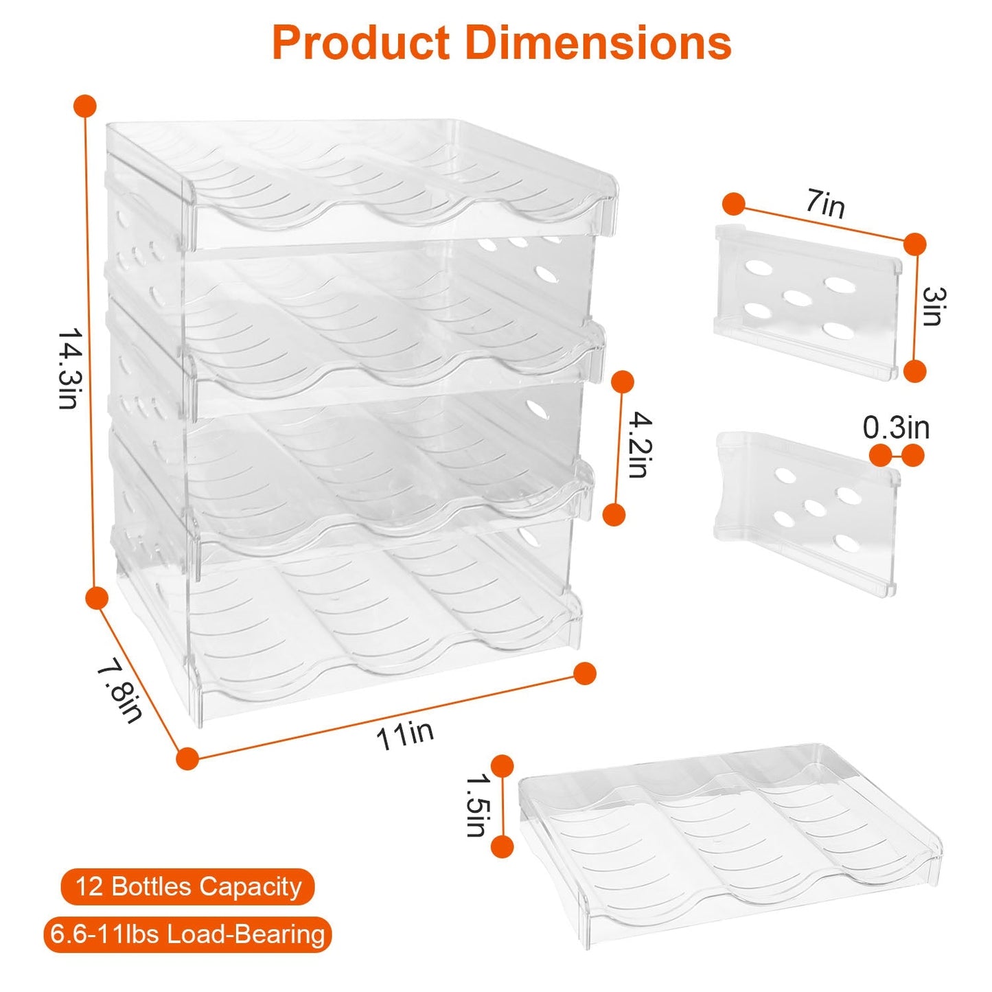 1Pc 4 Tier Bottle Storage Holder 12 Bottles Transparent Stackable Bottle Organizer Standing