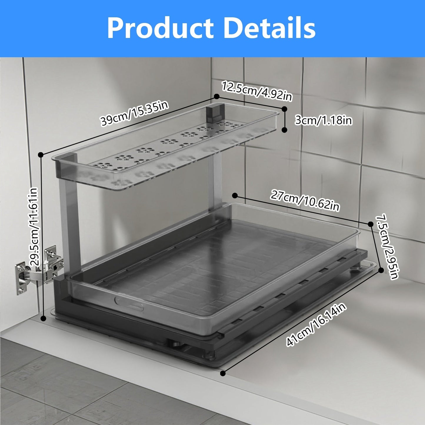 1Pc 2Tier Pull Out Under Sink Organizer Cabinet Organizer With Sliding Drawer Tray