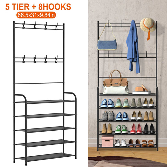 5-Tier Entryway Hall Tree with Shoe Rack
