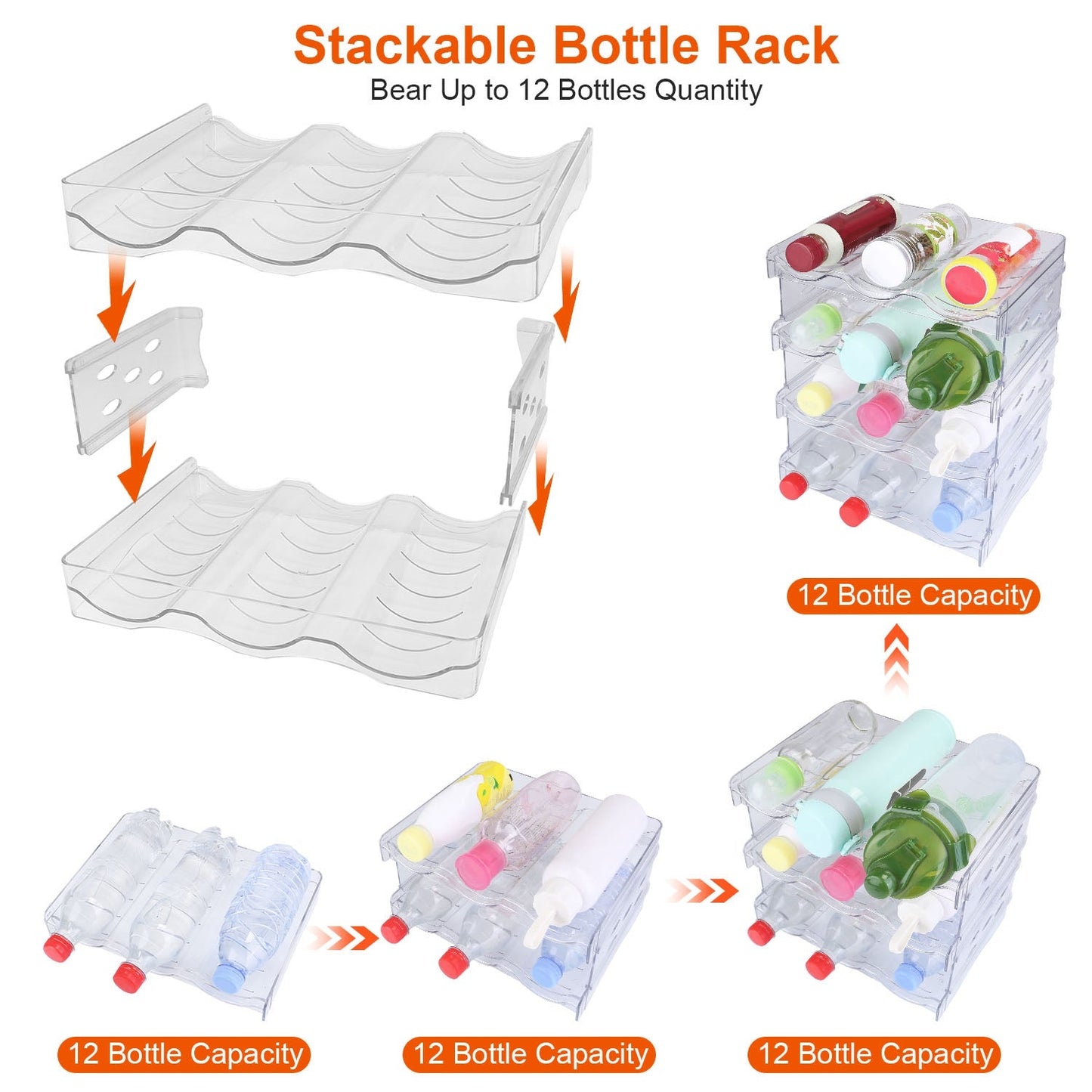 1Pc 4 Tier Bottle Storage Holder 12 Bottles Transparent Stackable Bottle Organizer Standing