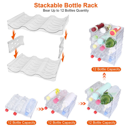 1Pc 4 Tier Bottle Storage Holder 12 Bottles Transparent Stackable Bottle Organizer Standing