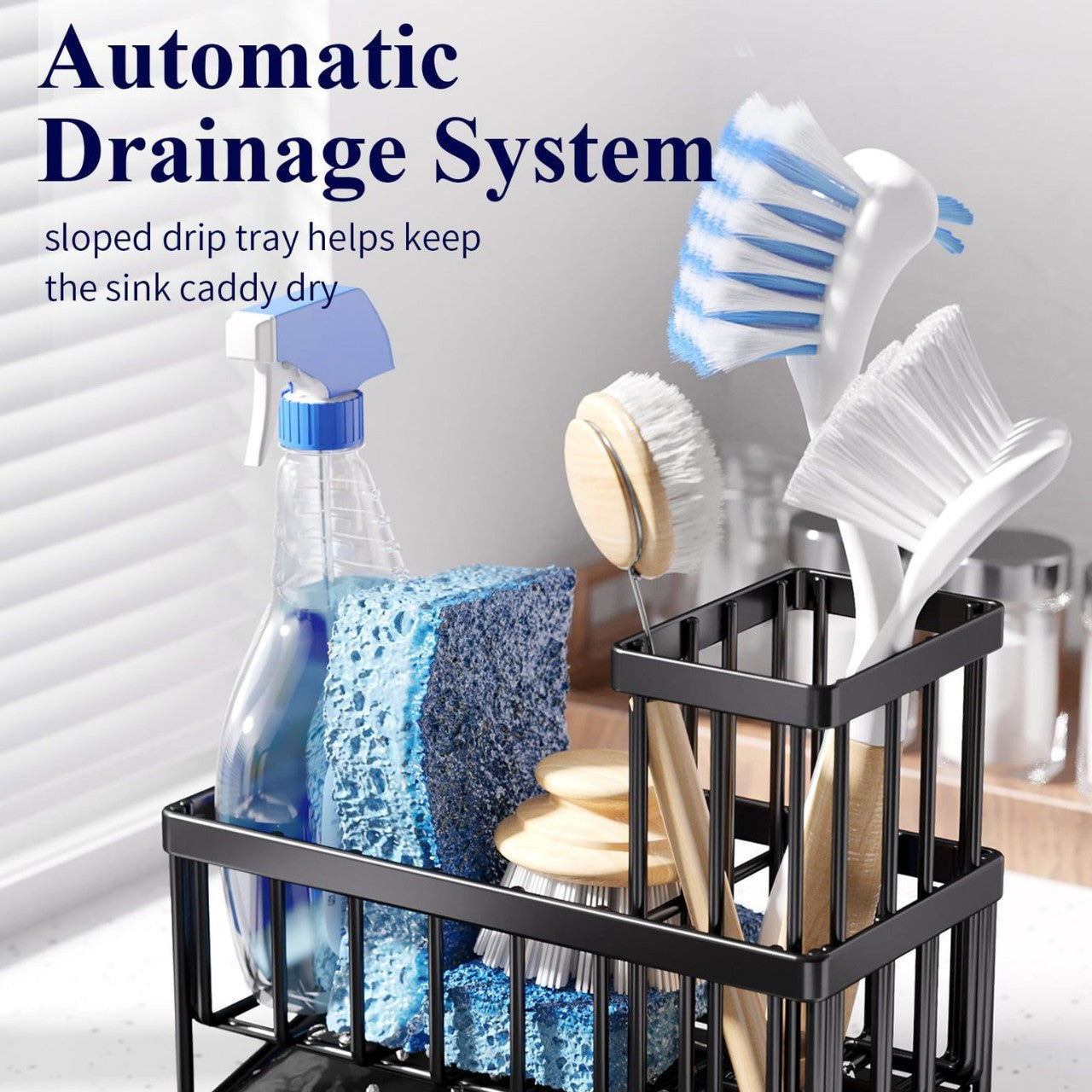 Kitchen Sink Rack Sponge Holder Soap Dish Drain Storage Organizer Brush Holder