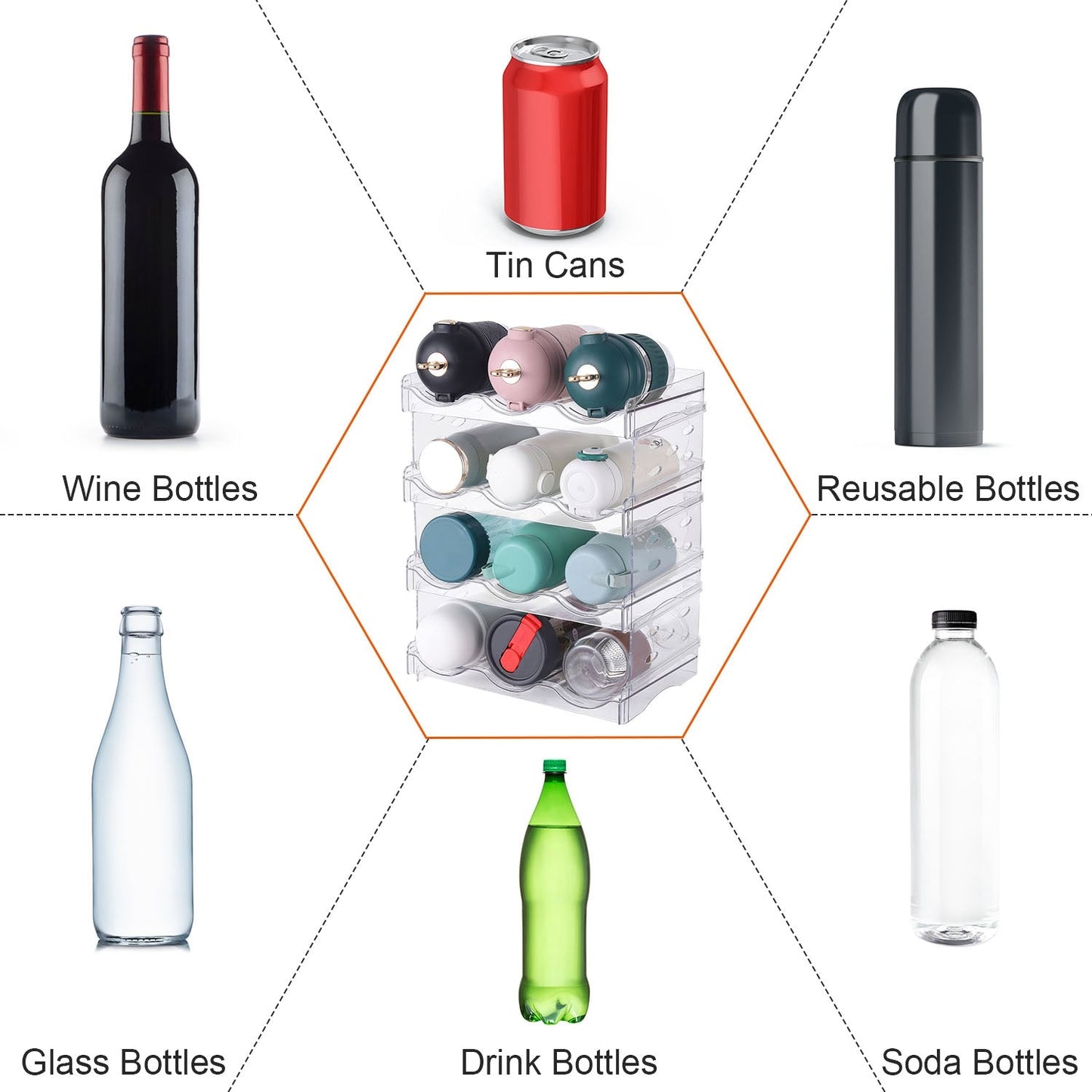 1Pc 4 Tier Bottle Storage Holder 12 Bottles Transparent Stackable Bottle Organizer Standing