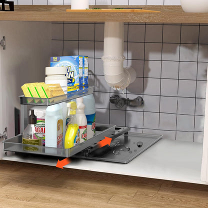 1Pc 2Tier Pull Out Under Sink Organizer Cabinet Organizer With Sliding Drawer Tray