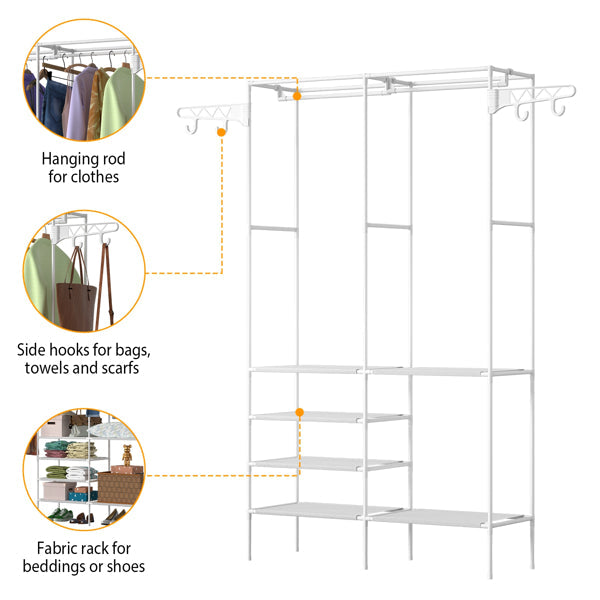 4-Tier Garment Rack with Shelves & Hooks