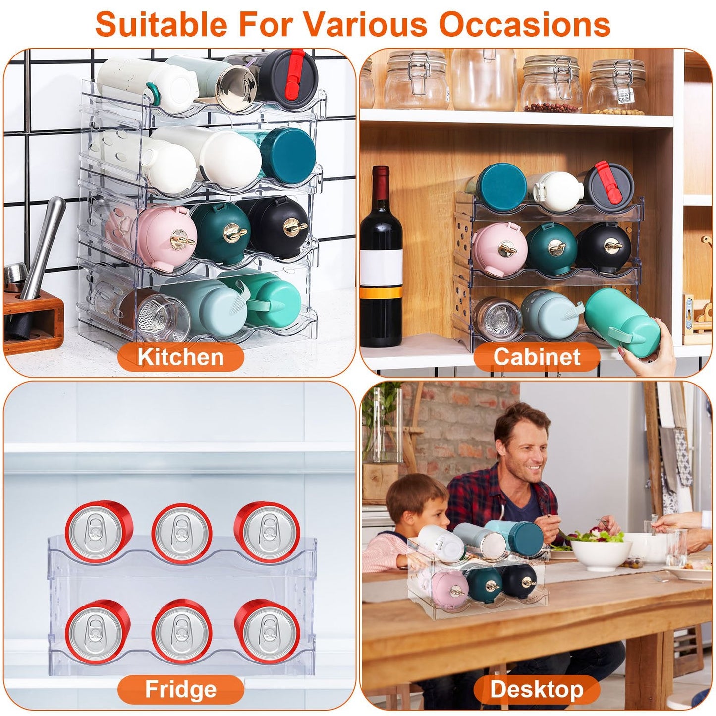 1Pc 4 Tier Bottle Storage Holder 12 Bottles Transparent Stackable Bottle Organizer Standing