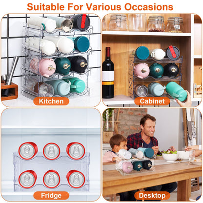 1Pc 4 Tier Bottle Storage Holder 12 Bottles Transparent Stackable Bottle Organizer Standing