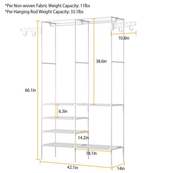 4-Tier Garment Rack with Shelves & Hooks