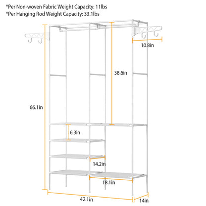 4-Tier Garment Rack with Shelves & Hooks