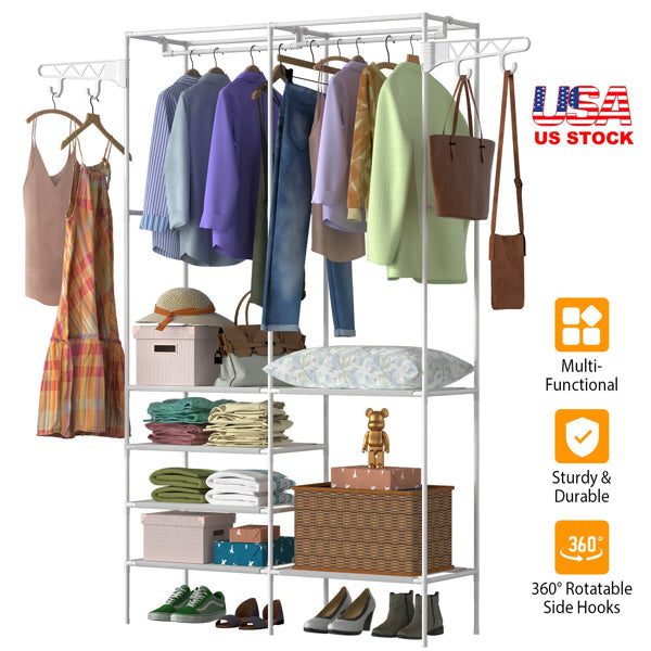 4-Tier Garment Rack with Shelves & Hooks