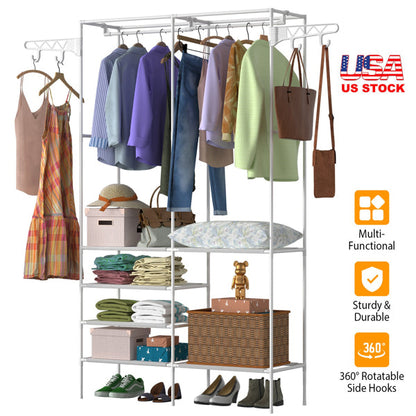 4-Tier Garment Rack with Shelves & Hooks