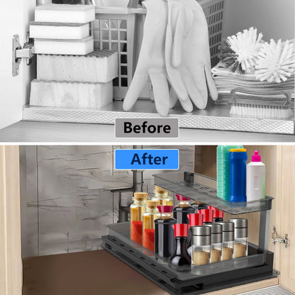 1Pc 2Tier Pull Out Under Sink Organizer Cabinet Organizer With Sliding Drawer Tray
