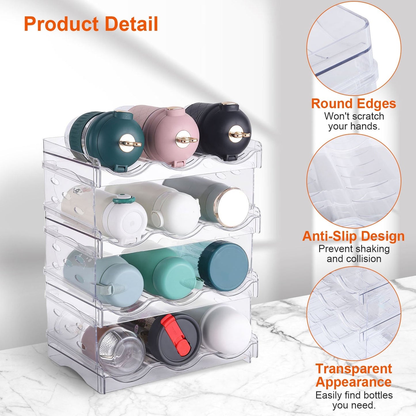 1Pc 4 Tier Bottle Storage Holder 12 Bottles Transparent Stackable Bottle Organizer Standing