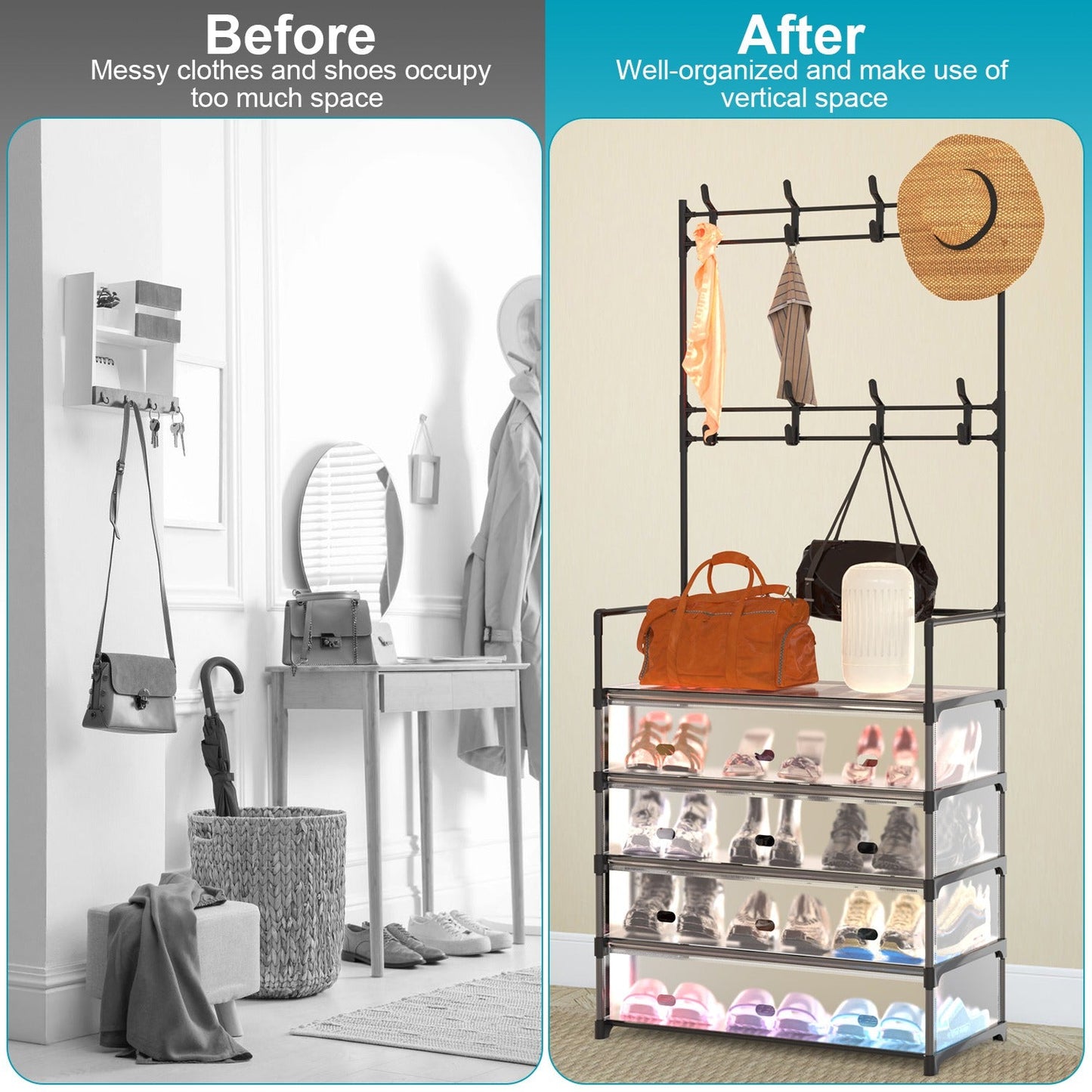 Dustproof Hall Tree Coat & Shoe Rack