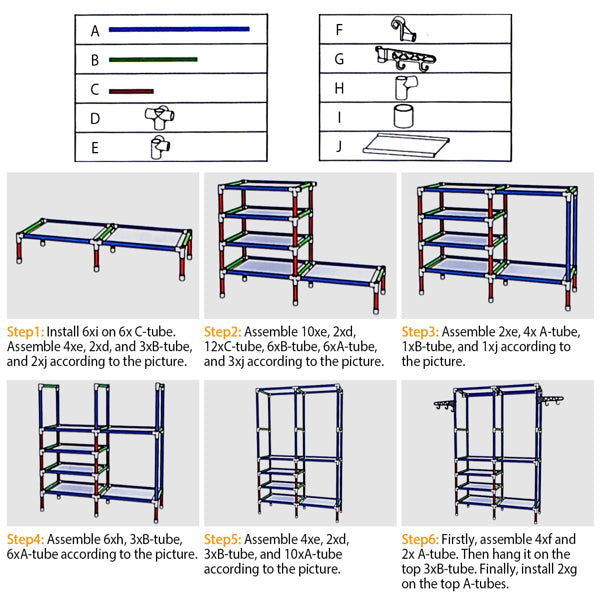 4-Tier Garment Rack with Shelves & Hooks