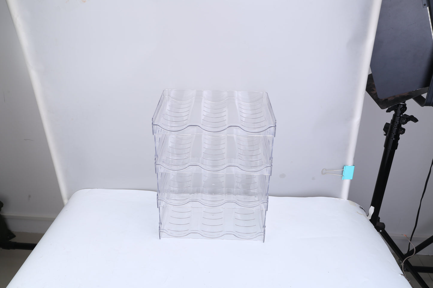1Pc 4 Tier Bottle Storage Holder 12 Bottles Transparent Stackable Bottle Organizer Standing
