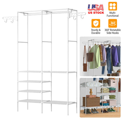 4-Tier Garment Rack with Shelves & Hooks