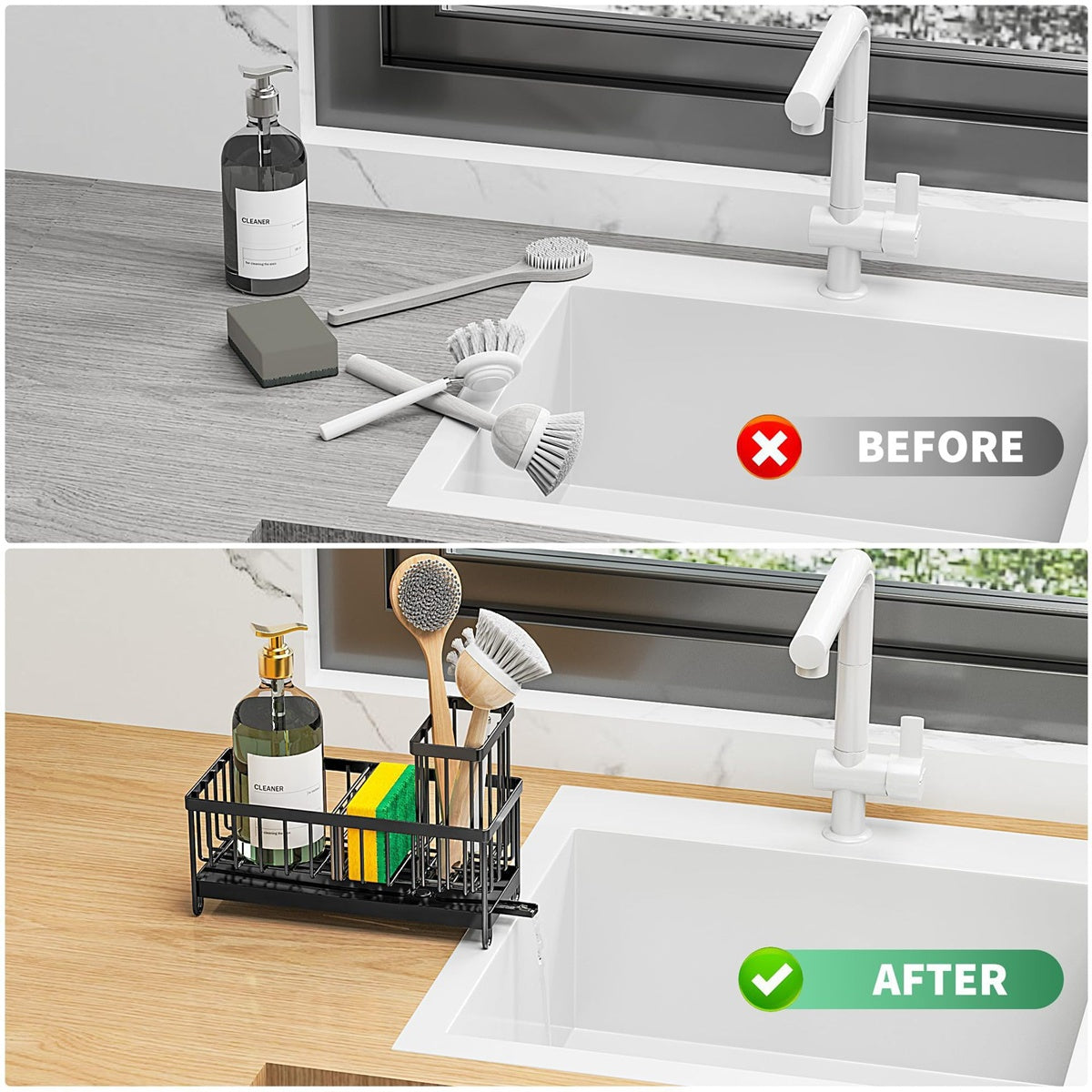 Kitchen Sink Rack Sponge Holder Soap Dish Drain Storage Organizer Brush Holder