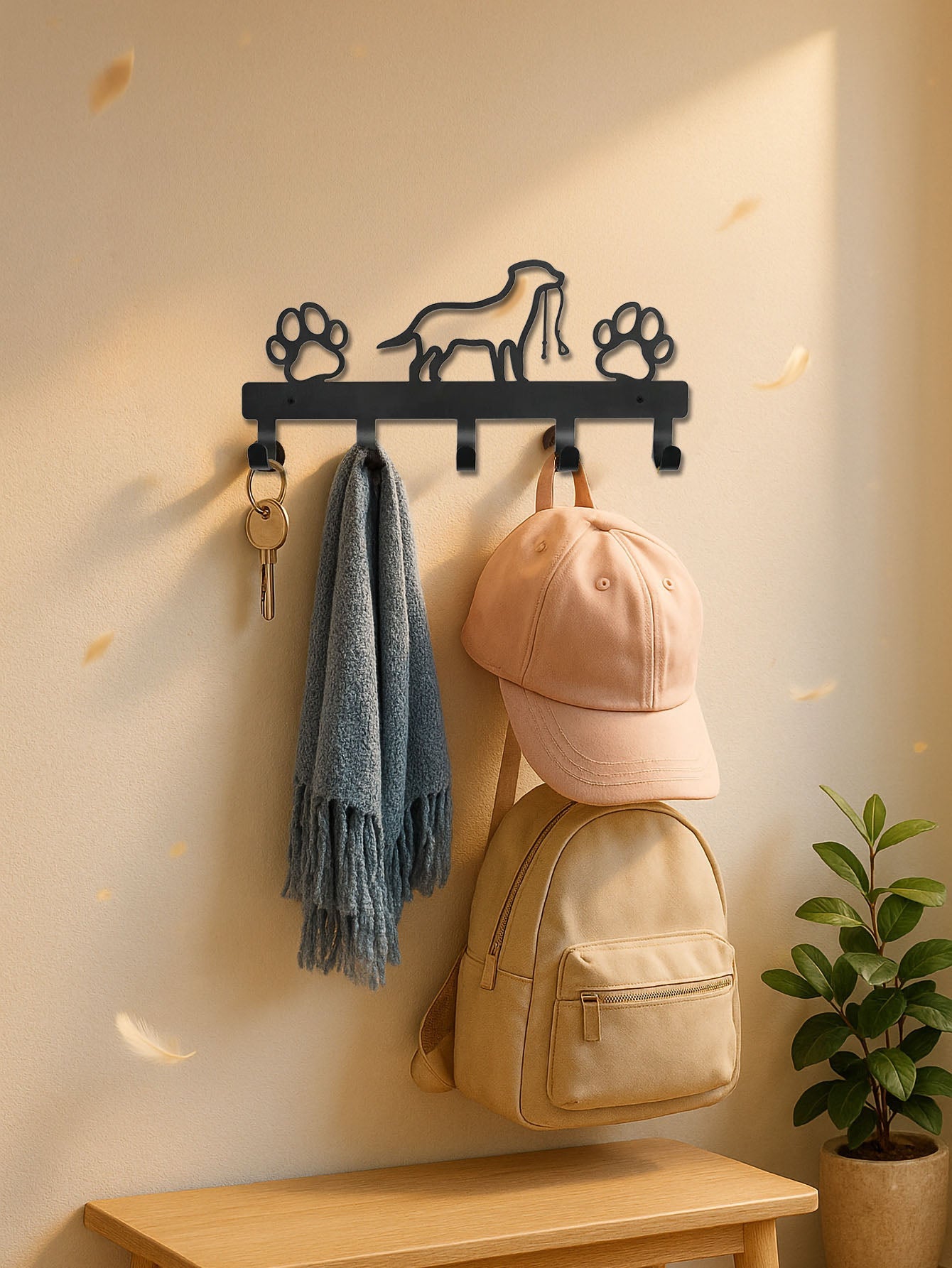 Modern Metal Wall-Mounted Key Holder, 5-Hook Decorative Rack, Entryway Organizer
