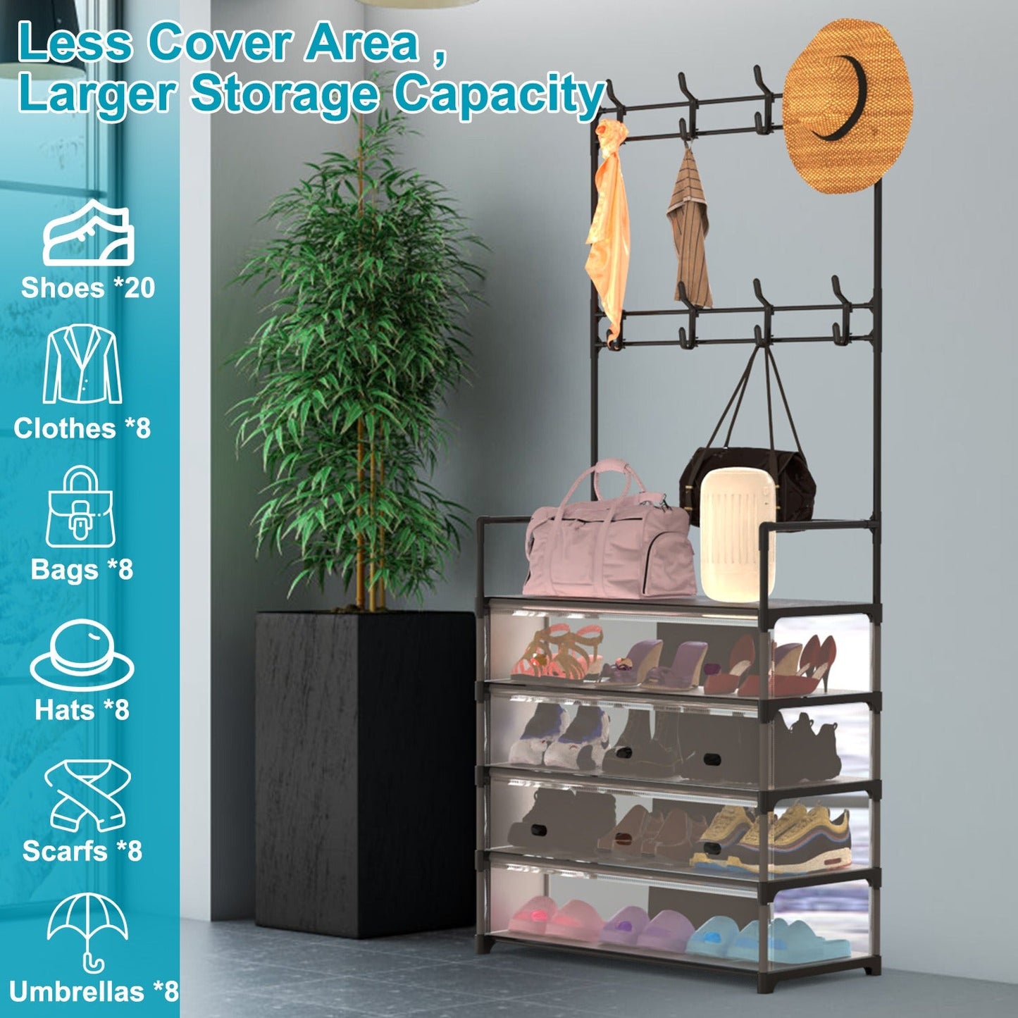 Dustproof Hall Tree Coat & Shoe Rack